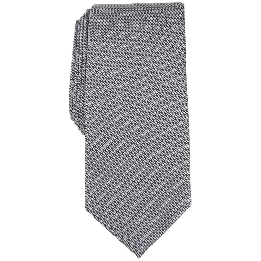 Alfani Tie Mens Gray Sawyer Solid Textured Necktie NWT